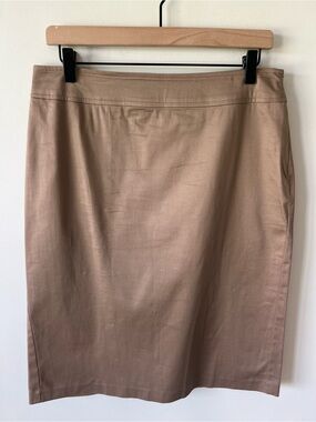 Allison Taylor Neutral Brown Pencil Skirt Cotton Double Slits
